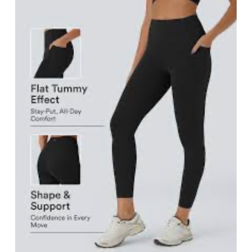 NWOT Halara Women Black High Waisted Workout Leggings with Pockets Tummy Control